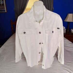 Calvin Klein Jeans Oversized Utility Raw Hem Women's White Jean Jacket Sz M NWOT